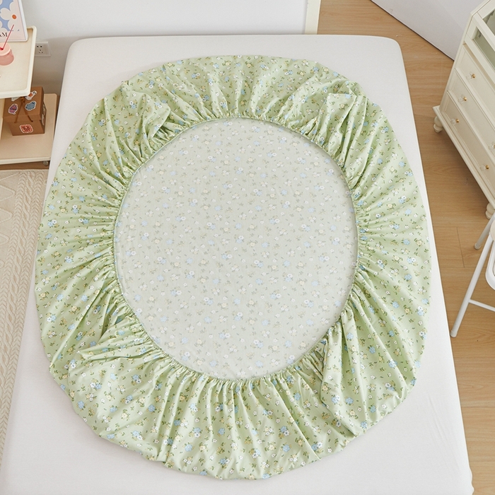 91家纺网 家纺一手货源 找家纺 元元被芯 2024新款小清新全棉套件单品-单床笠 韩式清新-绿