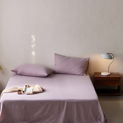 简纯主义 2025新款全棉有机雾感纱双层皱皱纱系列单床单 香炉紫烟