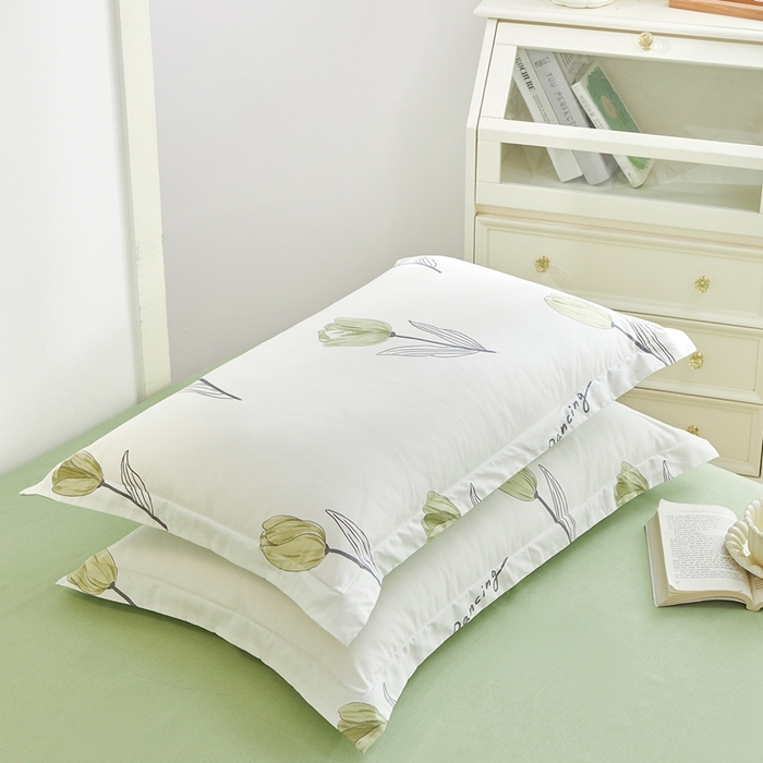 91家纺网 家纺一手货源 找家纺 元元被芯 2024新款小清新全棉套件单品-单枕套 娇兰-绿