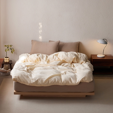 简纯主义 2025新款全棉有机雾感纱双层皱皱纱系列单被套  茉莉奶白