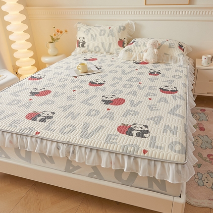 91家纺网 家纺一手货源 找家纺 （总）伊人坊 2024新款A类凉感丝花边款乳胶床笠三四件套