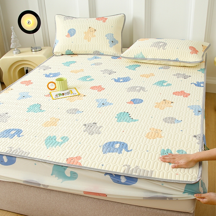 91家纺网 家纺一手货源 找家纺 伊人坊 2024新款A类凉感丝0.4乳胶床笠凉席夏被套件 动物园