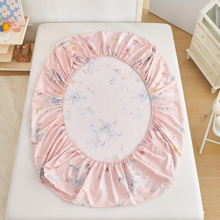 91家纺网 家纺一手货源 找家纺 元元被芯 2024新款小清新全棉套件单品-单床笠 花之绚烂-粉