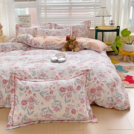 91家纺网 家纺一手货源 找家纺 （总）乐童家纺 新款直播热款13070纯棉印花吊边款一字绣四件套（三）