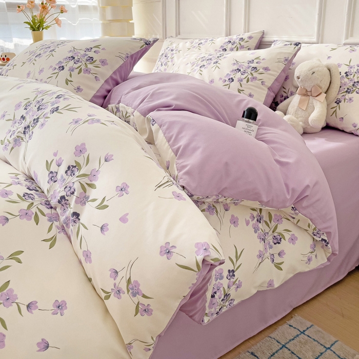 91家纺网 家纺一手货源 找家纺 赫然 2026新款水洗双层纱四件套 薰衣草