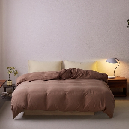 91家纺网 家纺一手货源 找家纺 （总）简纯主义 2025新款全棉有机雾感纱双层皱皱纱系列单被套 