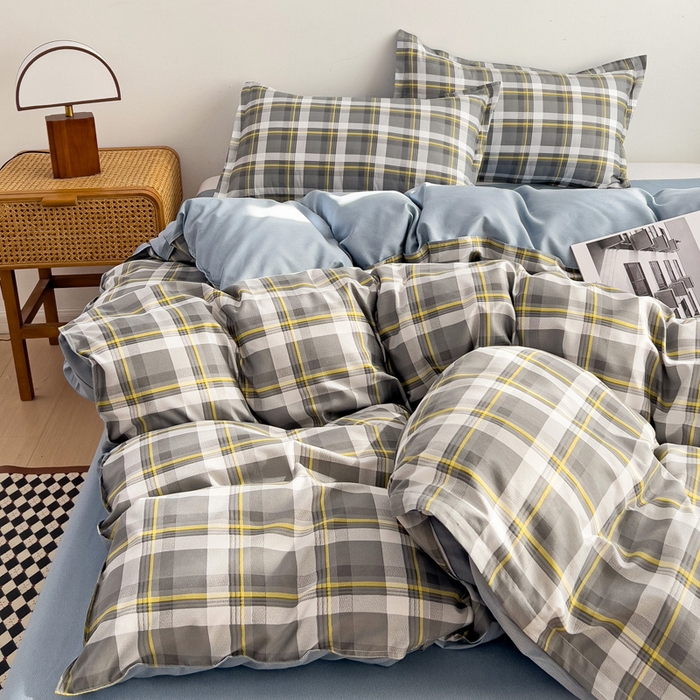 91家纺网 家纺一手货源 找家纺 赫然家纺 新款舒适柔软亲肤爆款芦荟棉四件套货源充足 灰诺希