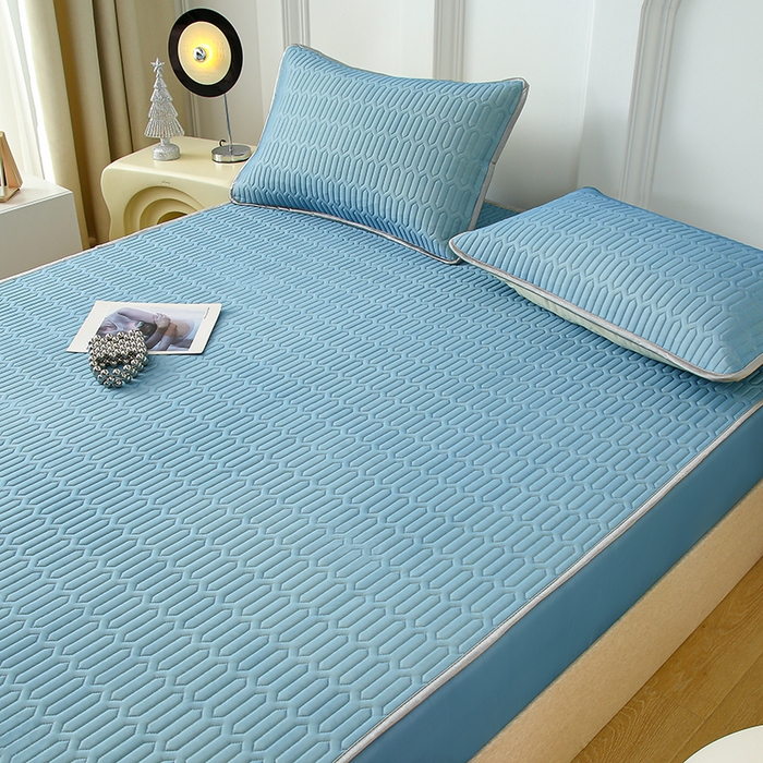 91家纺网 家纺一手货源 找家纺 伊人坊 2024新款A类凉感丝0.4乳胶床笠凉席夏被套件 海洋蓝