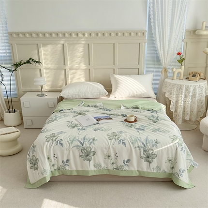 青螺家纺2024新款50S天丝夏凉被 半夏花语-绿