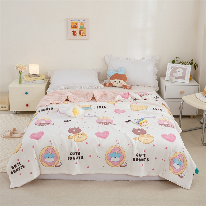 91家纺网 家纺一手货源 找家纺 芯元素 2024新款A类水洗棉凉豆豆夏被 cute甜甜圈