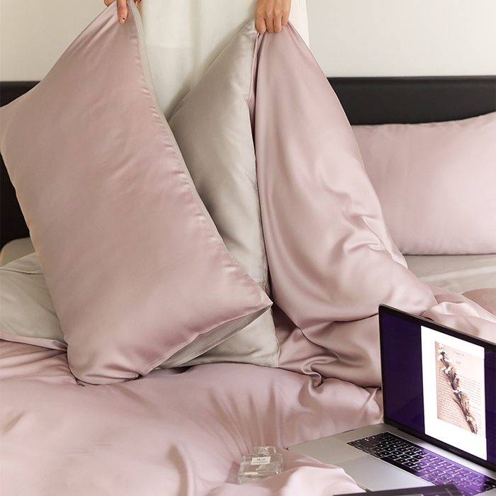 91家纺网 家纺一手货源 找家纺 沐晴家纺 2025新款60兰精天丝简约轻奢纯色四件套 满天星紫-曙光银