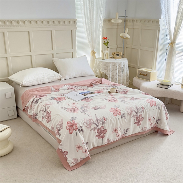 91家纺网 家纺一手货源 找家纺 青螺家纺2024新款50S天丝夏凉被 半夏花语-豆沙