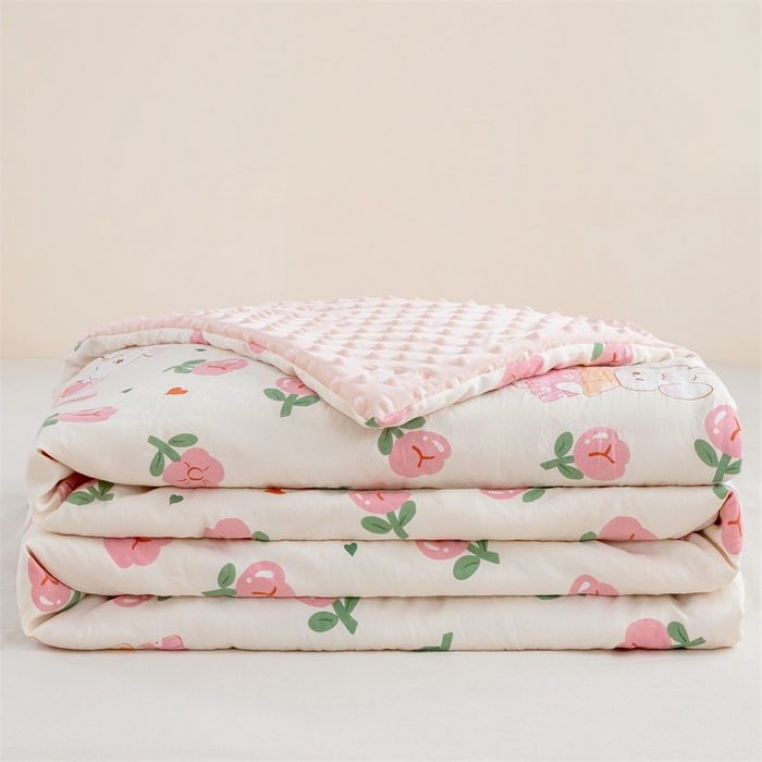 91家纺网 家纺一手货源 找家纺 芯元素 2024新款A类水洗棉凉豆豆夏被 郁金香兔