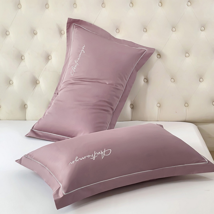 91家纺网 家纺一手货源 找家纺 品乐家纺 2024新款100支长绒棉香奈系列枕套 香奈豆沙