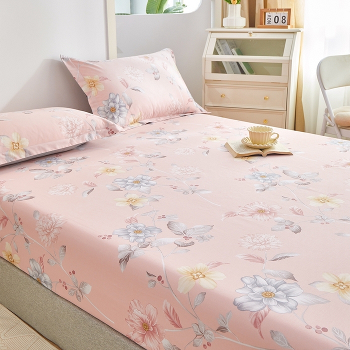 91家纺网 家纺一手货源 找家纺 元元被芯 2024新款小清新全棉套件单品-单床笠 花之绚烂-粉
