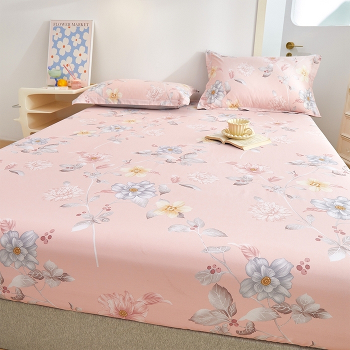 91家纺网 家纺一手货源 找家纺 元元被芯 2024新款小清新全棉套件单品-单床笠 花之绚烂-粉