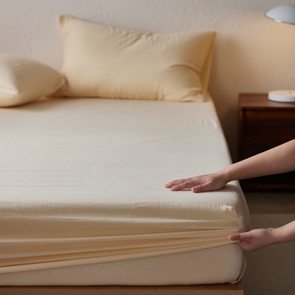 简纯主义 2025新款全棉有机雾感纱双层皱皱纱系列单床笠 茉莉奶白