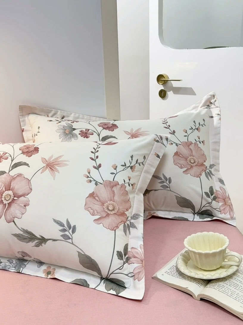 91家纺网 家纺一手货源 找家纺 元元被芯 2024新款小清新全棉套件单品-单枕套 莫兰朵-粉