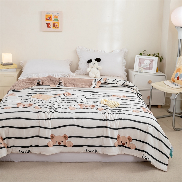 91家纺网 家纺一手货源 找家纺 芯元素 2024新款A类水洗棉凉豆豆夏被 社恐小熊