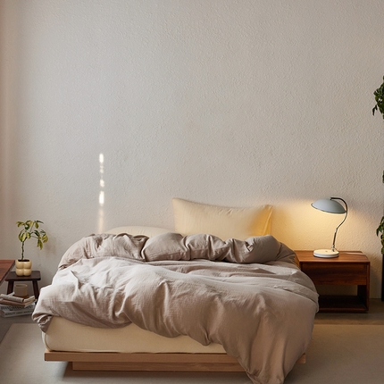 简纯主义 2025新款全棉有机雾感纱双层皱皱纱系列单被套  海盐奶咖