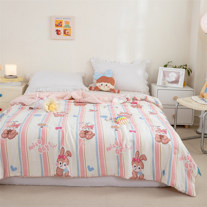 91家纺网 家纺一手货源 找家纺 芯元素 2024新款A类水洗棉凉豆豆夏被 兔子小姐