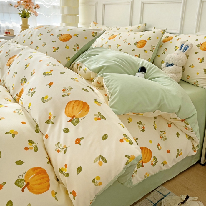 91家纺网 家纺一手货源 找家纺 赫然 2026新款水洗双层纱四件套 南瓜先生