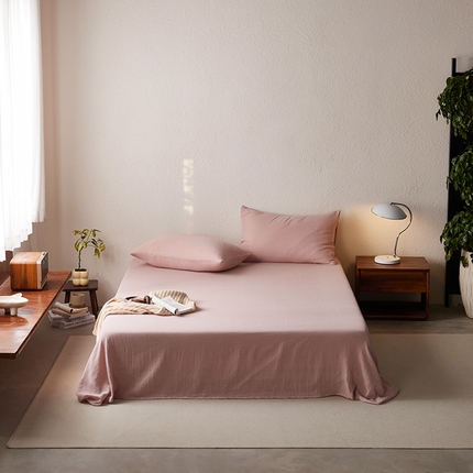 简纯主义 2025新款全棉有机雾感纱双层皱皱纱系列单床单 春日桃桃
