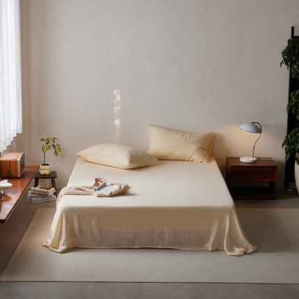 简纯主义 2025新款全棉有机雾感纱双层皱皱纱系列单床单 茉莉奶白