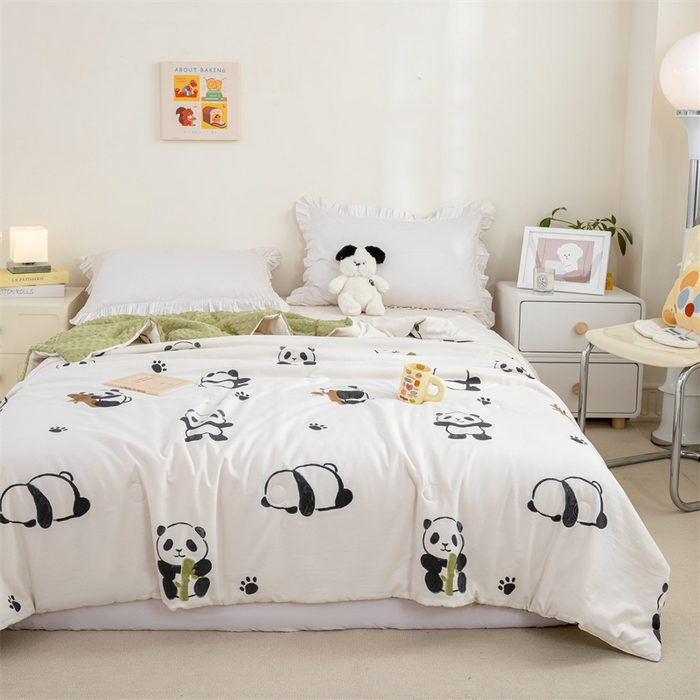 91家纺网 家纺一手货源 找家纺 芯元素 2024新款A类水洗棉凉豆豆夏被 熊猫仔仔