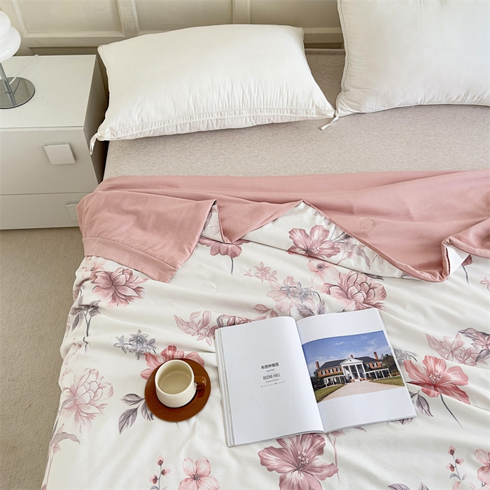 91家纺网 家纺一手货源 找家纺 青螺家纺2024新款50S天丝夏凉被 半夏花语-豆沙