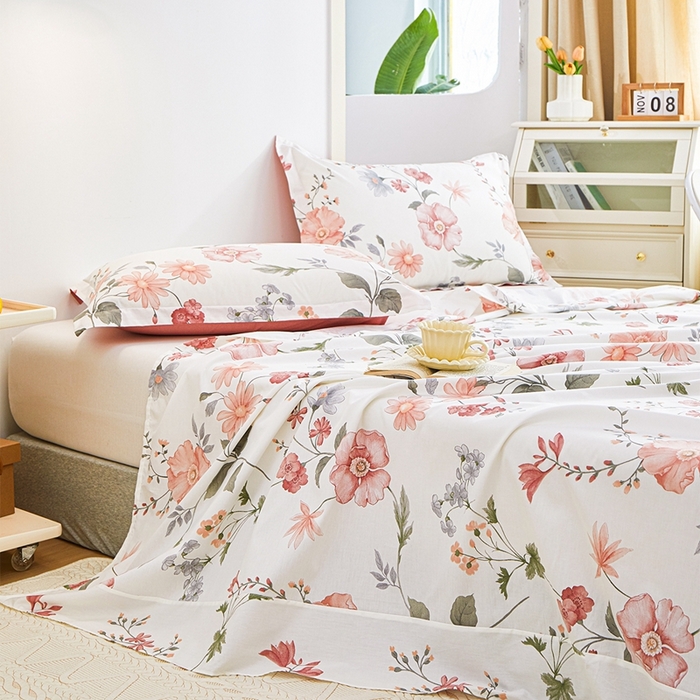 91家纺网 家纺一手货源 找家纺 元元被芯 2024新款小清新全棉套件单品-单床单 莫兰朵-粉