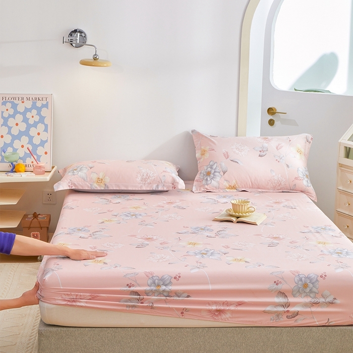 91家纺网 家纺一手货源 找家纺 元元被芯 2024新款小清新全棉套件单品-单床笠 花之绚烂-粉