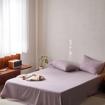 91家纺网 家纺一手货源 找家纺 （总）简纯主义 2025新款全棉有机雾感纱双层皱皱纱系列单床单