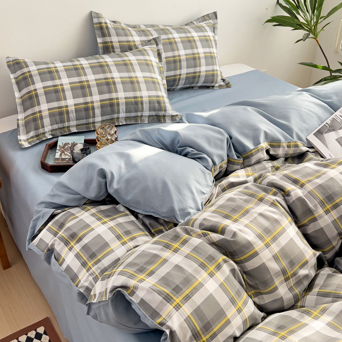 91家纺网 家纺一手货源 找家纺 赫然家纺 新款舒适柔软亲肤爆款芦荟棉四件套货源充足 灰诺希