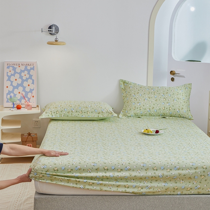 91家纺网 家纺一手货源 找家纺 元元被芯 2024新款小清新全棉套件单品-单床笠 韩式清新-绿