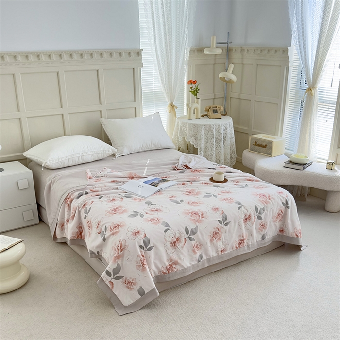 91家纺网 家纺一手货源 找家纺 青螺家纺2024新款50S天丝夏凉被 浪漫夏粉