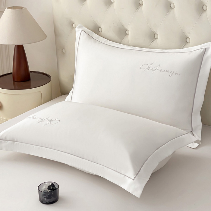 91家纺网 家纺一手货源 找家纺 品乐家纺 2024新款100支长绒棉香奈系列枕套 香奈白