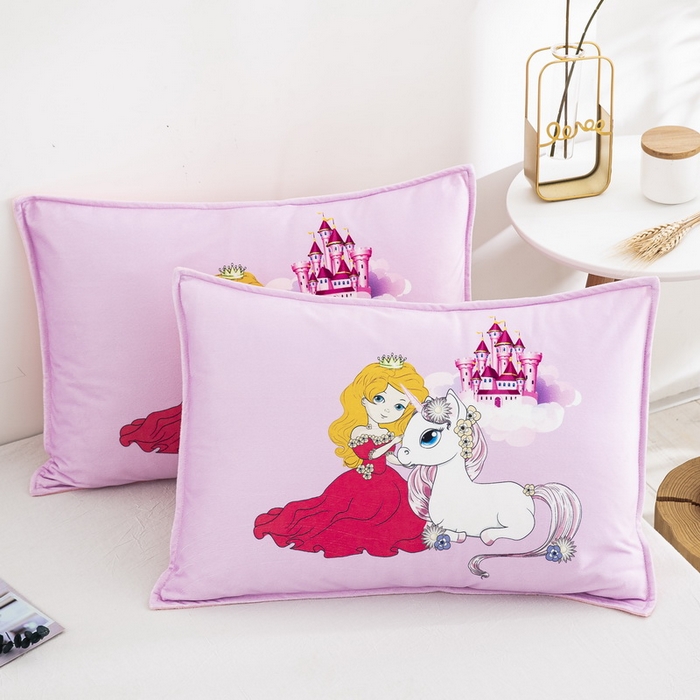 91家纺网 家纺一手货源 找家纺 大黄蜂家居家纺 2025新款水晶绒卡通图案枕套-平面款水晶绒枕套 城堡公主