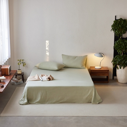 简纯主义 2025新款全棉有机雾感纱双层皱皱纱系列单床单 青提栀子