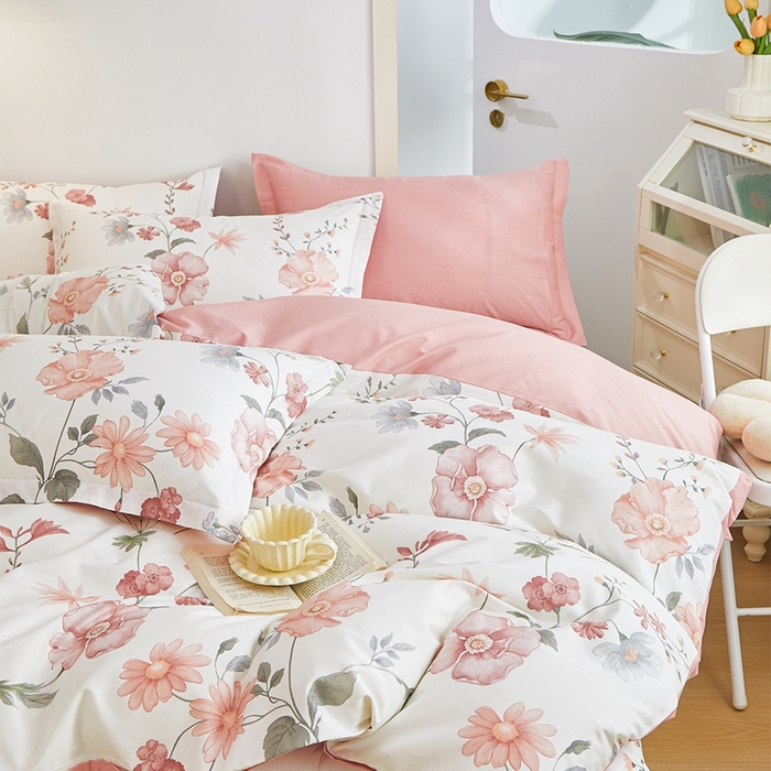 91家纺网 家纺一手货源 找家纺 元元被芯 2024新款小清新全棉套件单品-单被套 莫兰朵-粉