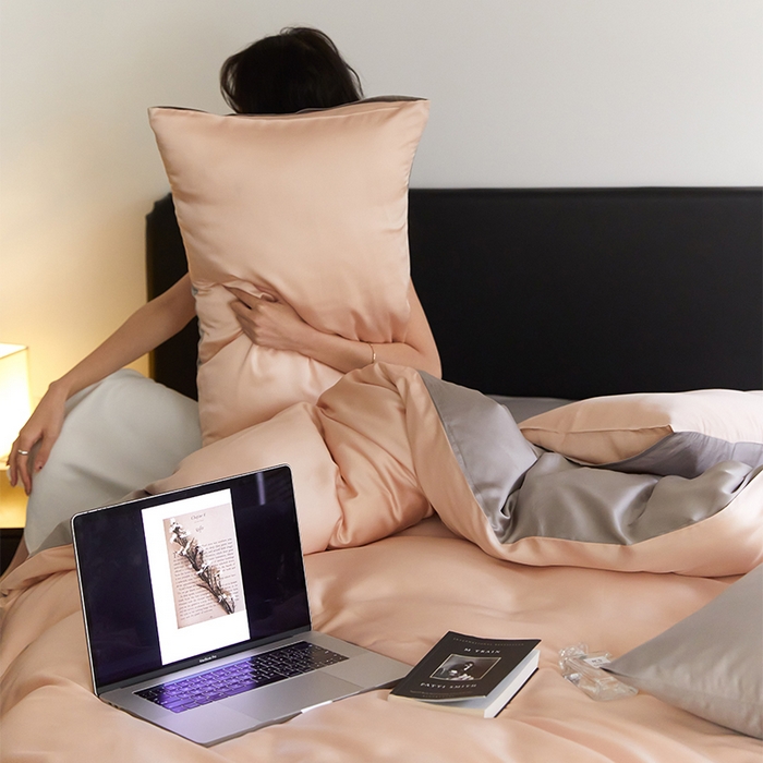 91家纺网 家纺一手货源 找家纺 沐晴家纺 2025新款60兰精天丝简约轻奢纯色四件套 月光色-岩石灰