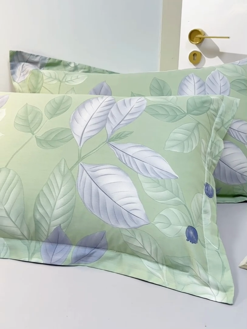 91家纺网 家纺一手货源 找家纺 元元被芯 2024新款小清新全棉套件单品-单枕套 淡然若尘-绿