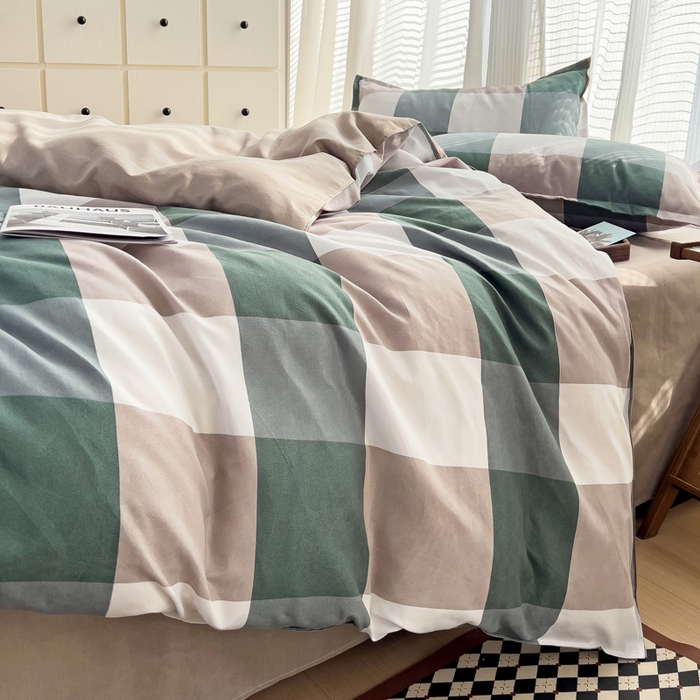 91家纺网 家纺一手货源 找家纺 赫然家纺 新款斜纹磨毛单品被套 绿大格