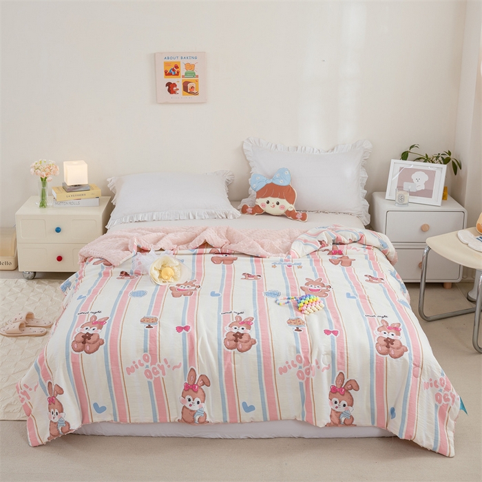 91家纺网 家纺一手货源 找家纺 芯元素 2024新款A类水洗棉凉豆豆夏被 兔子小姐