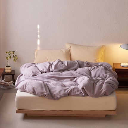91家纺网 家纺一手货源 找家纺 （总）简纯主义 2025新款全棉有机雾感纱双层皱皱纱系列单被套 