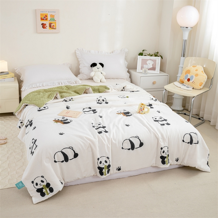 91家纺网 家纺一手货源 找家纺 芯元素 2024新款A类水洗棉凉豆豆夏被 熊猫仔仔