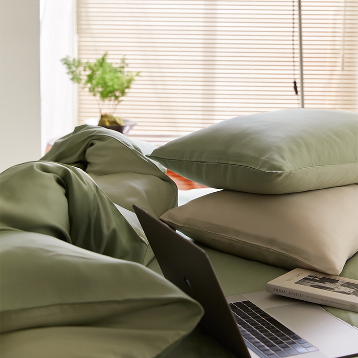 91家纺网 家纺一手货源 找家纺 沐晴家纺 2025新款60兰精天丝简约轻奢纯色四件套 香奈儿绿-嫩叶绿