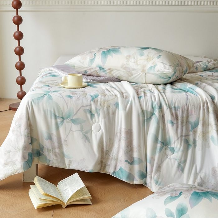 91家纺网 家纺一手货源 找家纺 小禹仔 2025新款针织凉感丝印花夏被夏凉被被芯 粉顺世家