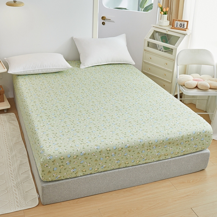 91家纺网 家纺一手货源 找家纺 元元被芯 2024新款小清新全棉套件单品-单床笠 韩式清新-绿