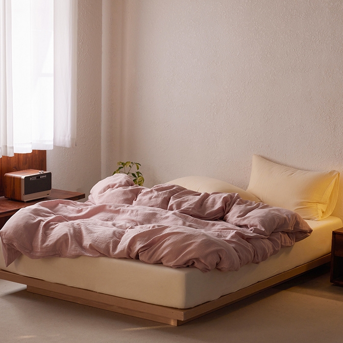 91家纺网 家纺一手货源 找家纺 （总）简纯主义 2025新款全棉有机雾感纱双层皱皱纱系列单被套 